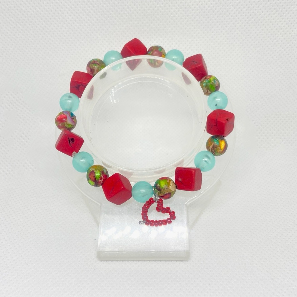 Handmade Gemstone And Heart Shape Charm Bracelet